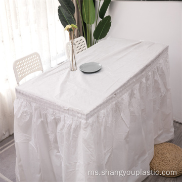 Skirt meja plastik warna pepejal putih pepejal/peva